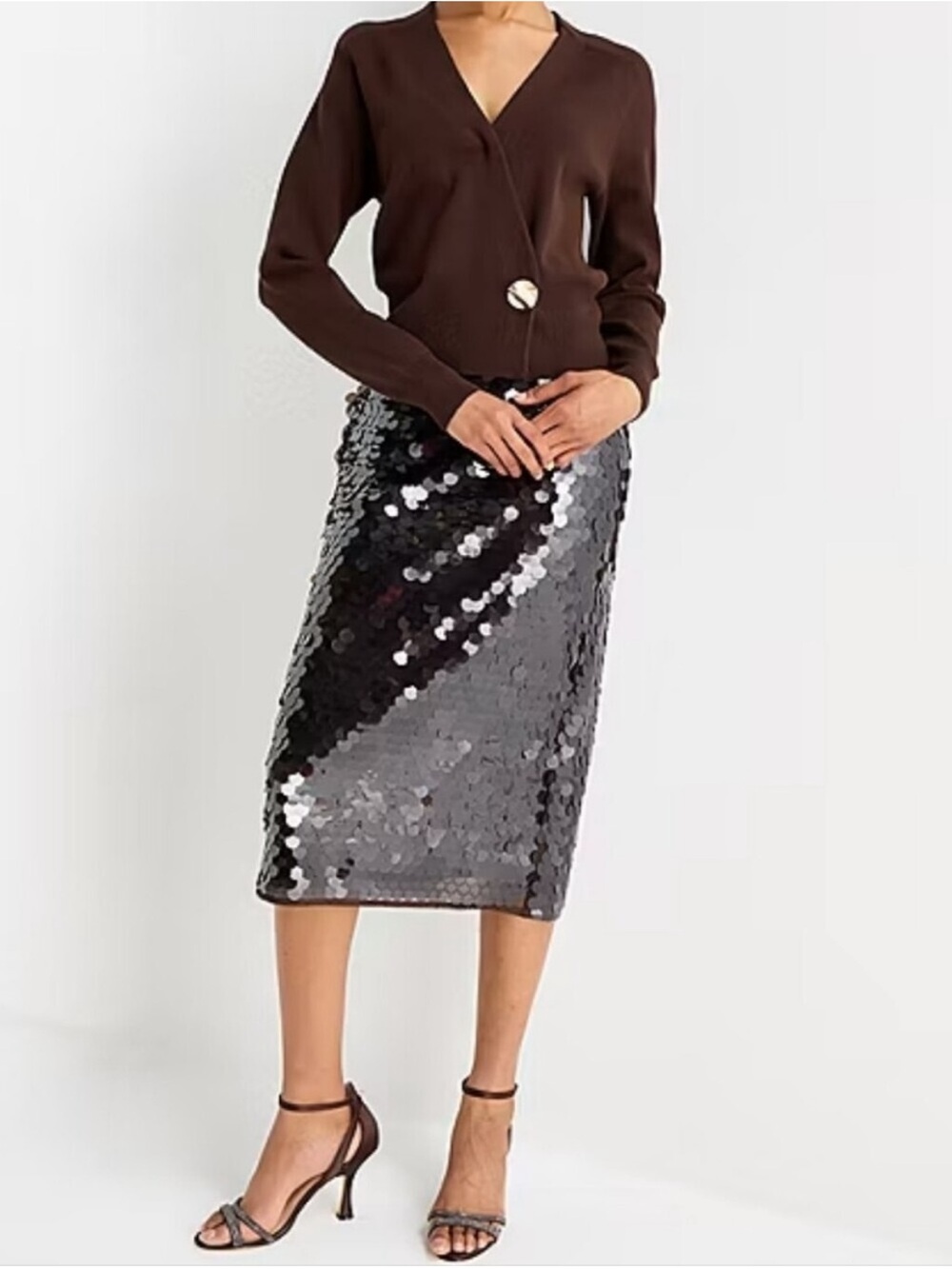 Worthington Chocolate Brown Sequin Midi Skirt in 16 Petite